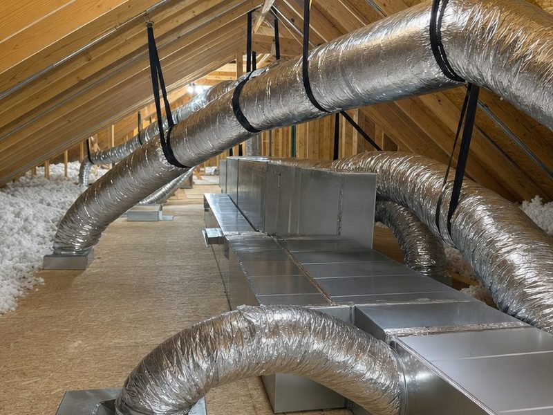 New insulated flex ductwork installed in an attic